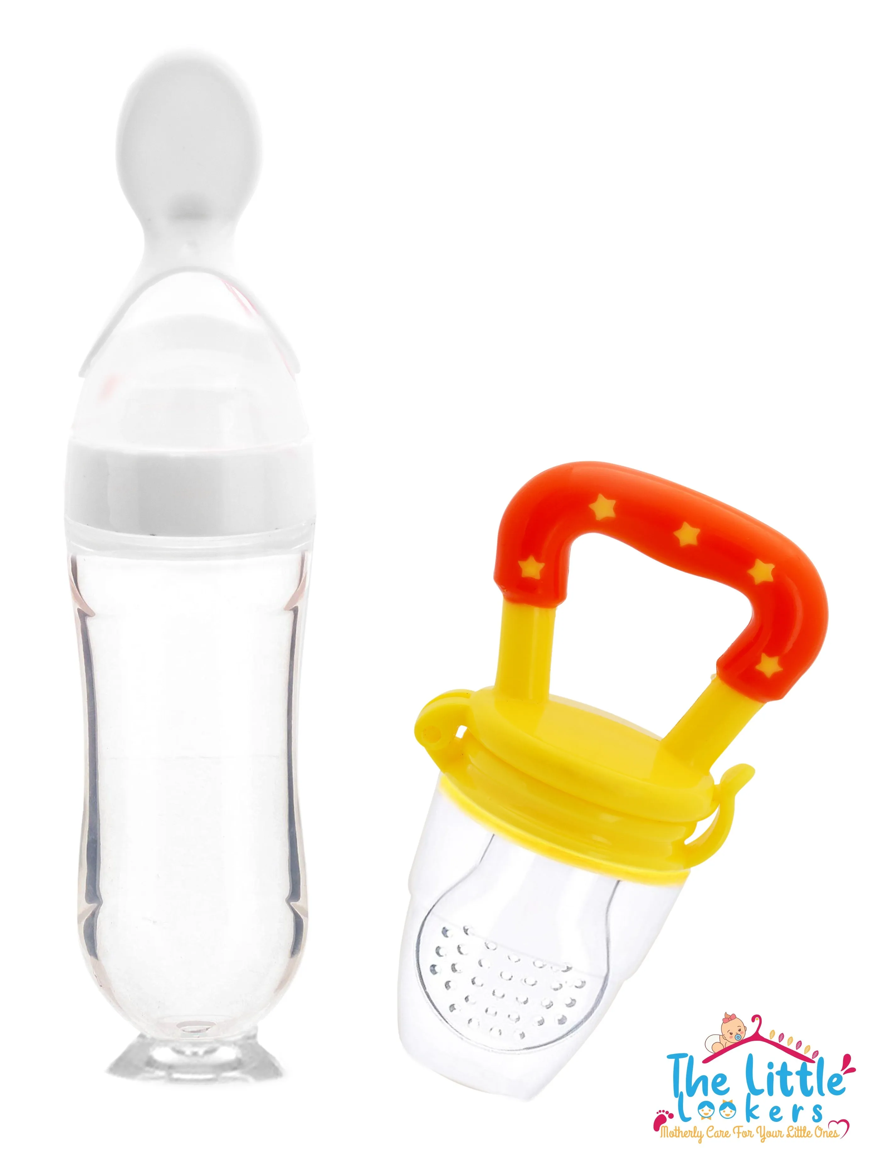 THE LITTLE LOOKERS Infant Squeezy Food Grade Silicone 90ml Bottle Feeder & Silicone Food/ Fruit Pacifier/Nibbler/Soother for Babies/Kids/Children