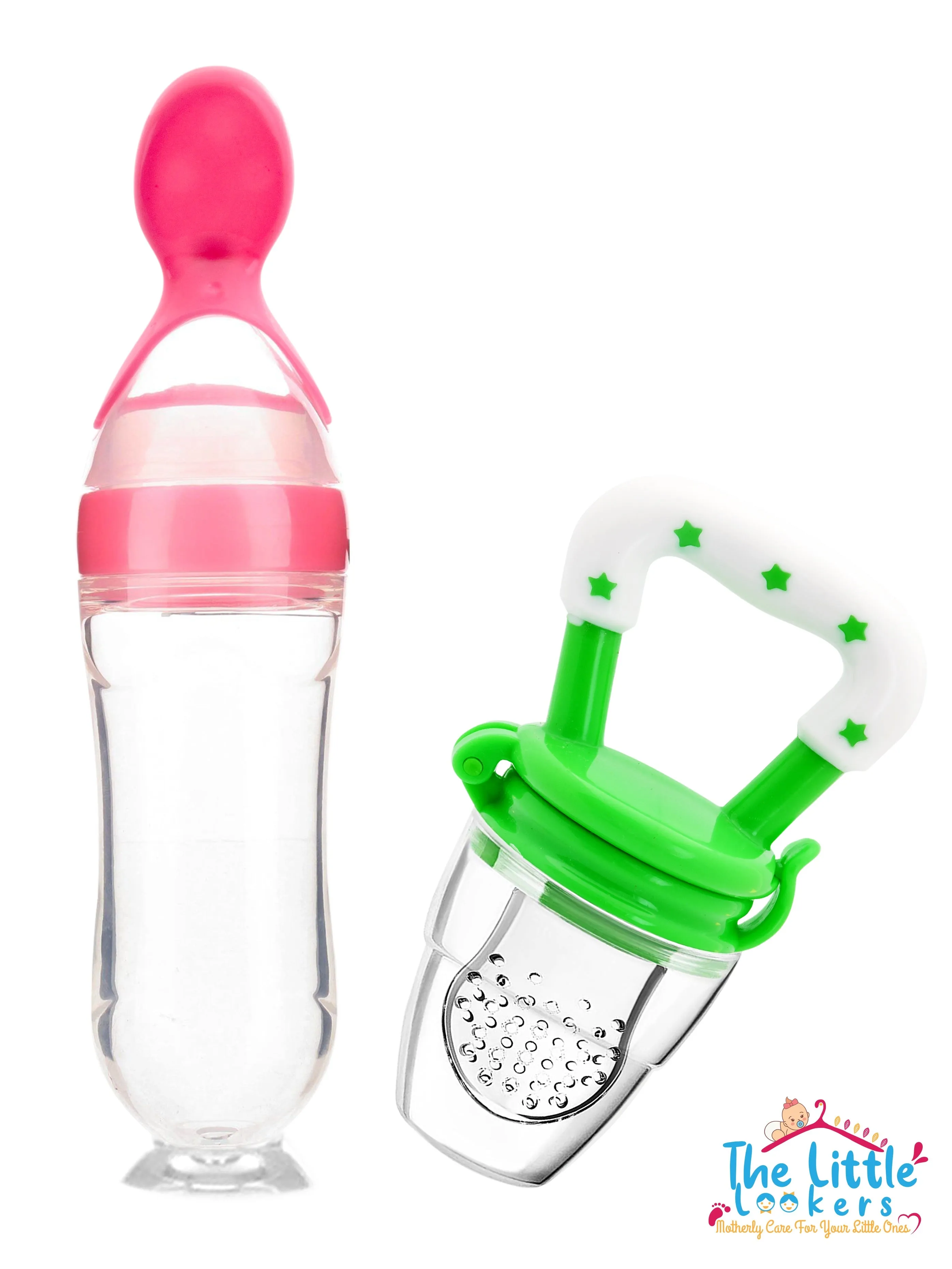 THE LITTLE LOOKERS Infant Squeezy Food Grade Silicone 90ml Bottle Feeder & Silicone Food/ Fruit Pacifier/Nibbler/Soother for Babies/Kids/Children