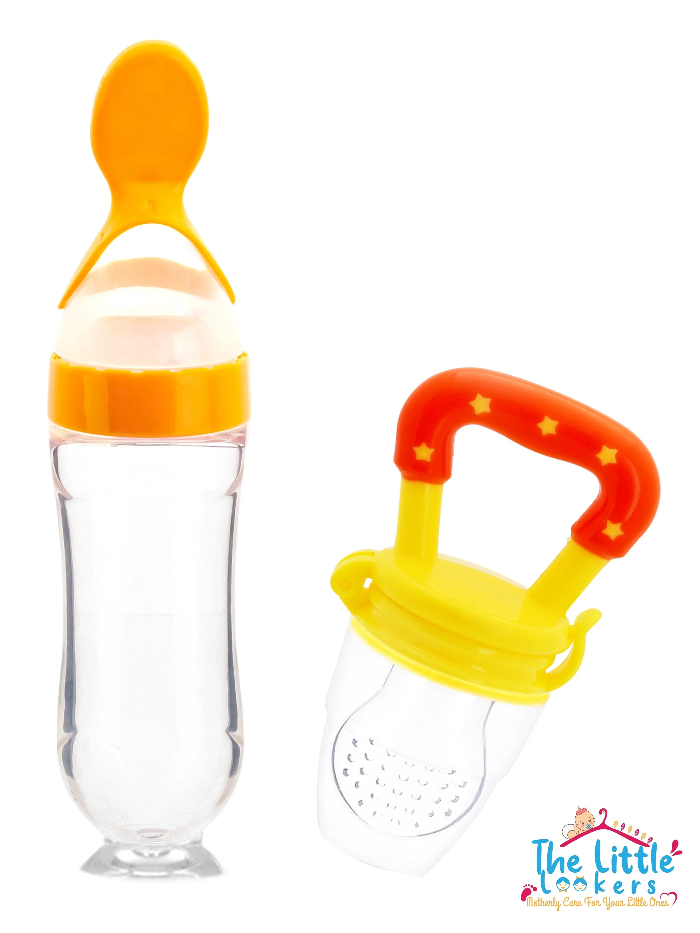 THE LITTLE LOOKERS Infant Squeezy Food Grade Silicone 90ml Bottle Feeder & Silicone Food/ Fruit Pacifier/Nibbler/Soother for Babies/Kids/Children