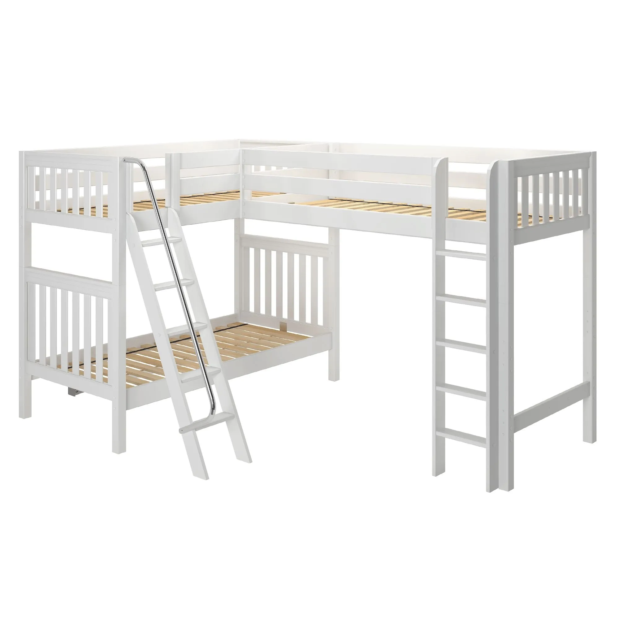 Twin XL High Corner Loft Bunk with Straight Ladder and Angled Ladder