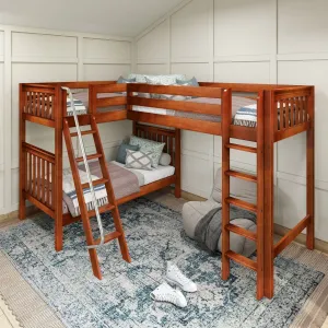 Twin XL High Corner Loft Bunk with Straight Ladder and Angled Ladder