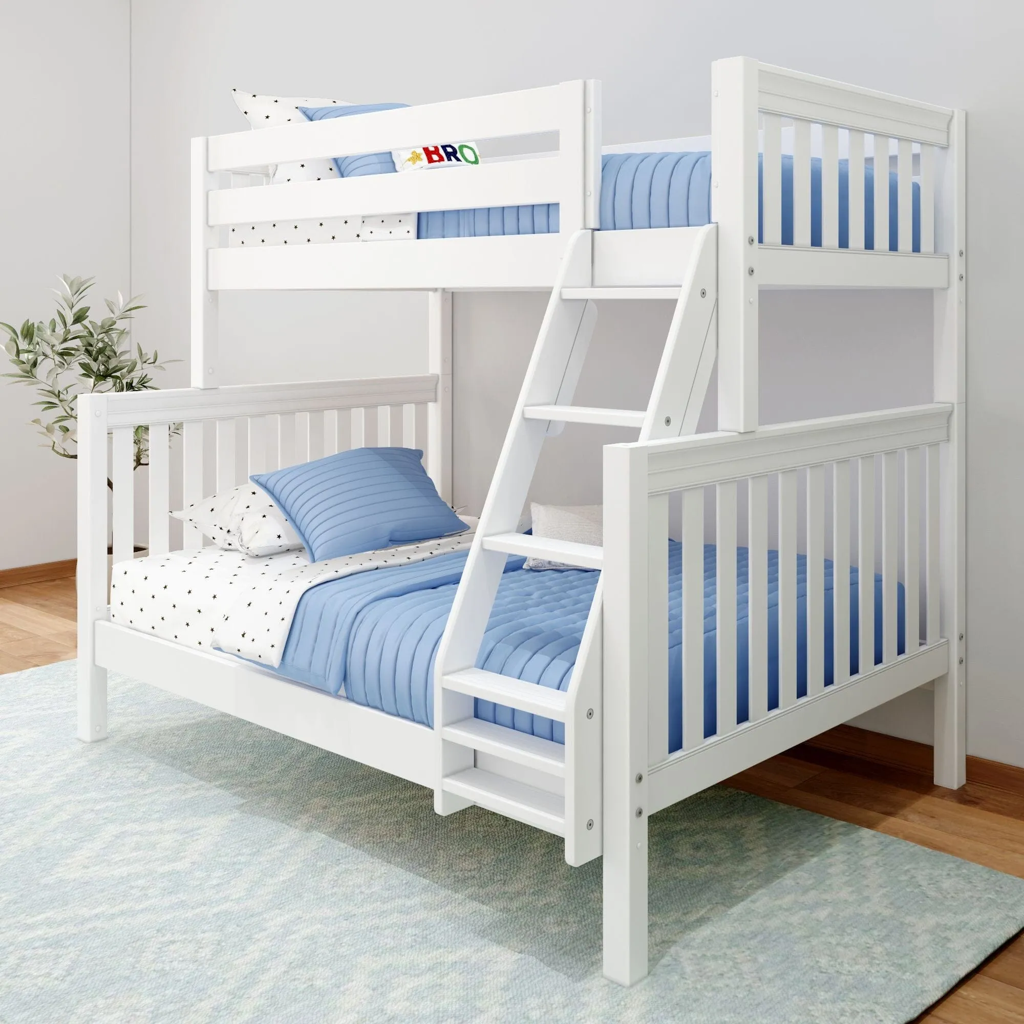 Twin XL over Full XL High Bunk Bed with Angled Ladder