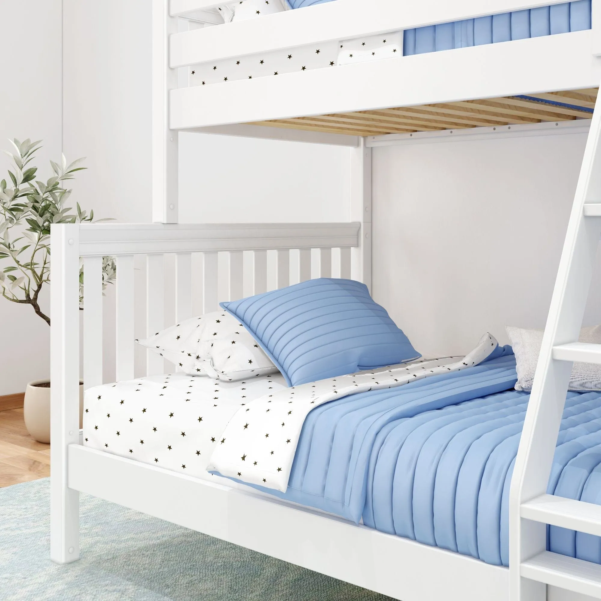 Twin XL over Full XL High Bunk Bed with Angled Ladder