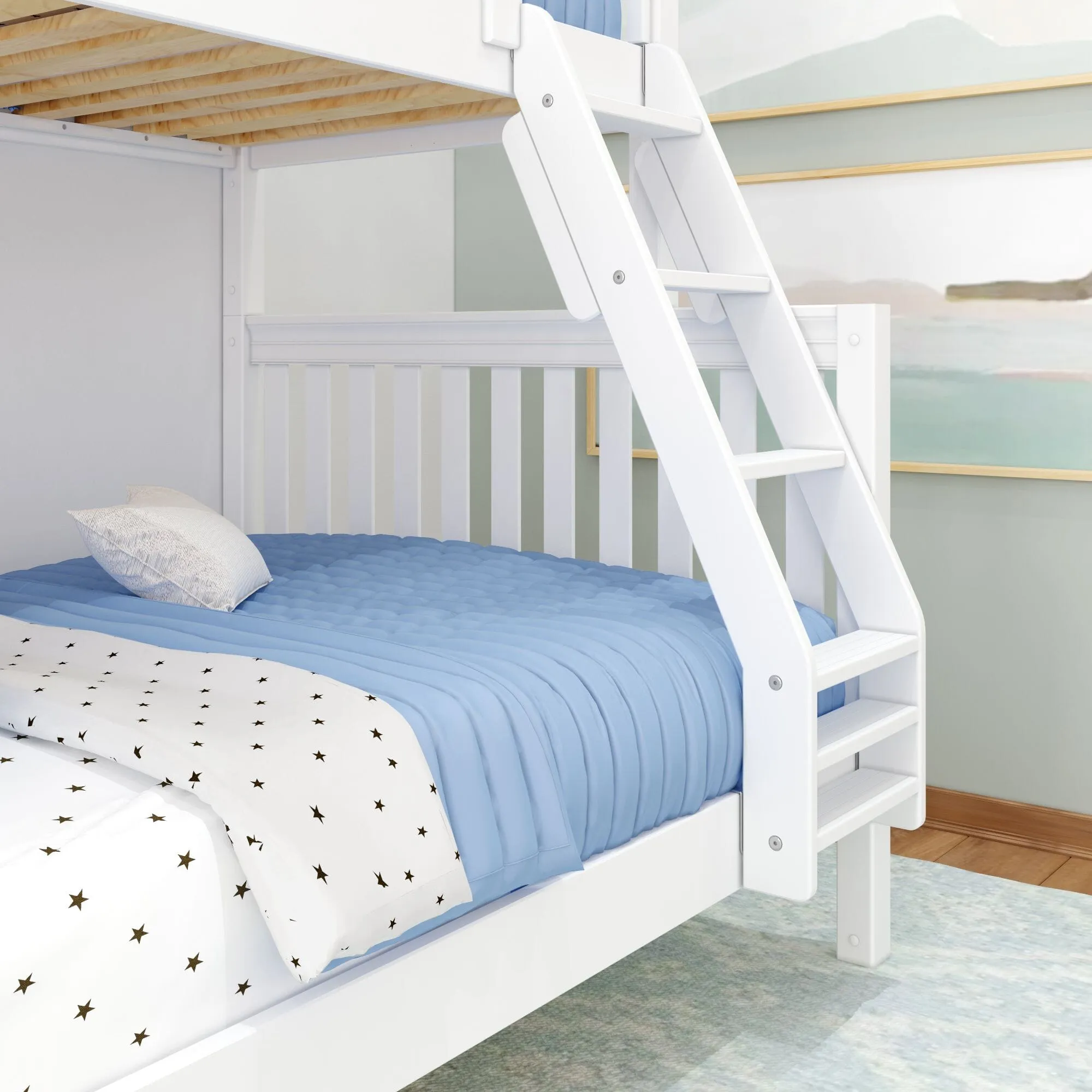 Twin XL over Full XL High Bunk Bed with Angled Ladder