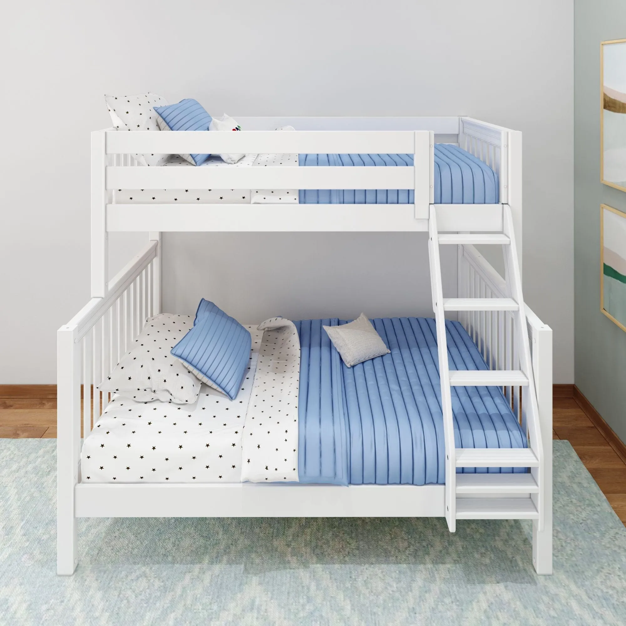 Twin XL over Full XL High Bunk Bed with Angled Ladder