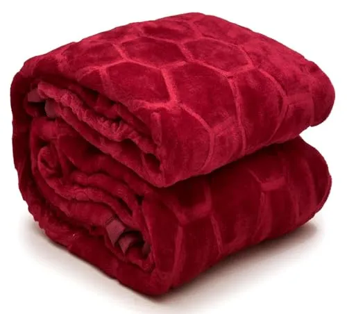 VERDECO 500 TC Floral Embossed Mink Blanket for Single Bed Blanket, Ultrasoft Lightweight Solid Ac Bed Ac Blanket for Winter (Maroon, Single - 85x56 Inch)