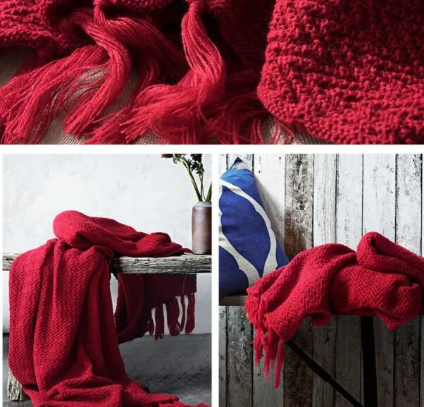 Warm Cozy Knitted Throw Blankets Red 130cm X160cm