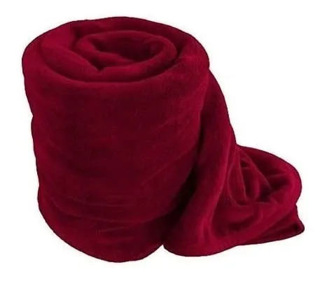 Wavva® Plain and Printed Fleece 2 Single Bed Blankets-Maroon,Printed (Set of 2)